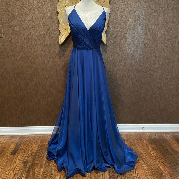 La Femme Dresses & Skirts - La femme, Women’s blue V-neck high-slit long chiffon gown